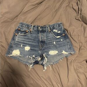 Levi’s 501 Distressed Blue Denim Shorts